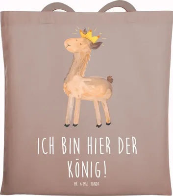 Produktbild von Mr. & Mrs. Panda Schultasche Lama König - Braun Pastell - Geschenk, Chef, Laptoptasche, Tote Bag, Tasche, Freundin, Shopping, Abitur, Lamas, Tragetasche, Jutebeutel, Mama