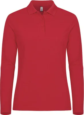 Produktbild von Damen Langarm Polohemd Manhattan mit 3-Knopf-Leiste, Rippbündchen und Jacquard-Kragen