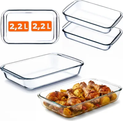 Zdjęcie produktu dla KADAX 2,2 l – prostokątna, żaroodporna forma szklana, 2 sztuki, mała, do pieczenia