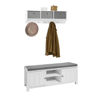 Produktbild von SoBuy Wandgarderobe-Set Flurset Flurmöbel Schuhbank mit Sitzfläche Flurgarderobe FSR35-W+FRG282-W