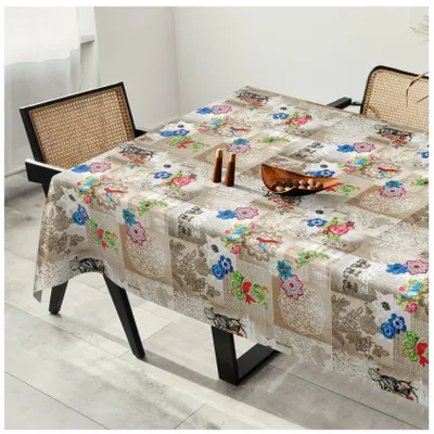 Tischdecke Wachstuch MIMOSA Blumen Beige Robust Wasserabweisend Breite 140 cm Länge 240 cm, Hauptbild