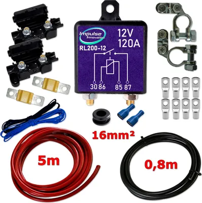 Produktbild von Zweitbatterieset | RL200-12-D | Trennrelais 12V 200A | 6m 16mm³ Kabel