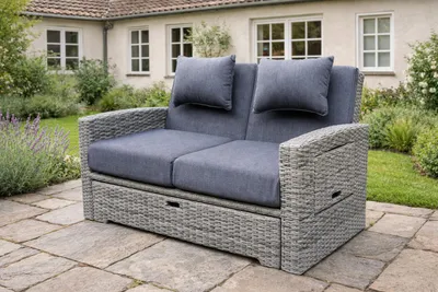 Produktbild von Gartensofa Sunny Multifunktionssofa, Outdoorbett, Polyrattan, grau