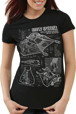 Produktbild von style3 Snow Speeder T-47 Damen T-Shirt blaupause hoth air, Farbe:Schwarz, Größe:XL