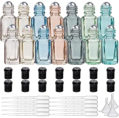Leere Glasflaschen von 3 ml in 7 Farben für Aromatherapie - Set von 14 Stück mit Pipetten