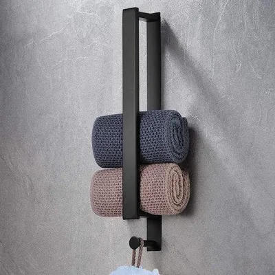 Image de Porte-serviettes autocollants en acier inoxydable noir pour la salle de bains et la cuisine