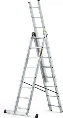Produktbild von Leiter PRO Serie Aluleiter 3-teilig Mehrzweckleiter 3x8 Stufen Leiter Multifunktionsleiter Kombileiter bis 150 kg Beslastbar - Arbeitshöhe 5,05 m - inkl. Eimerhaken