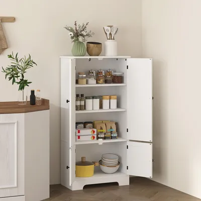 Image de Armoire de cuisine, buffet, meuble haut moderne, en panneaux de particules, avec 4 portes et étagères réglables, blanc, 58,2 x 30 x 123 cm