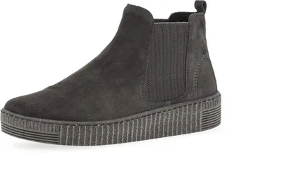 A single gray women's boot on a white background.