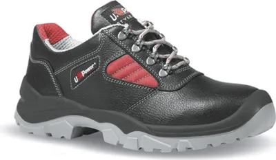 A single black U-POWER safety shoe with red accents and a grey sole is shown against a white background.