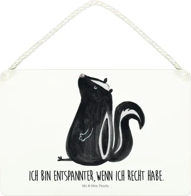 Produktbild von Mr. & Mrs. Panda Schild Stinktier Sitzen DIN A4 - Weiß - Geschenk, wandtafel, Recht, Raubtier, Wandbild Holz, Büro, kleine aufmerksamkeit, Spruch, Türschild, Wildtier