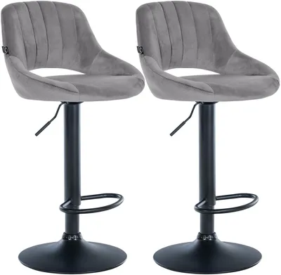 Produktbild von CLP 2er Set Barhocker Milet Samtbezug höhenverstellbar drehbar mit Rückenlehnen dunkelgrau Material Gestell Metall matt schwarz