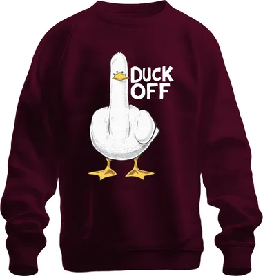 Immagine prodotto di Duck Off, papera impertinente, dito medio sarcastico, regalo divertente, pullover felpa unisex, Borgogna, L
