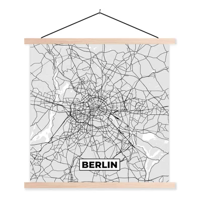 Produktbild von MuchoWow® Textilposter Berlin - Karte - Deutschland - Stadtplan 40x40 cm mit holzfarbenen Rahmen - Posterleiste