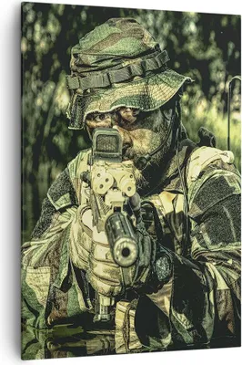 Produktbild von Bild auf Leinwand - Leinwandbild - Einteilig - Soldat Gewehr - 70x100cm - Wand Bild - Wanddeko - Wandbilder - Leinwanddruck - Kunstdruck - Wanddekoration - Leinwand bilder - Wandbild - PA70x100-3945