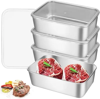Produktbild von PromoHome® 4-teilige Edelstahl-Vorratsdosen, luftdicht, 2000 ml, stapelbar