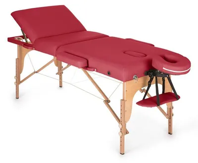 Obrázok produktu pre Klarfit MT 500 masážny stôl - masážny stôl s opierkami rúk a hlavy, skladací masážny stôl s 10-stupňovým operadlom, nastaviteľnými opierkami nôh, otvorom na tvár, 10 cm polstrovanie, červený