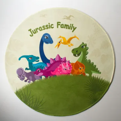 Produktbild von Dinosaurier Teppich Dino Kinderteppich Kinderzimmer Jurassic Family, rund, , Größe: Ø 100 cm
