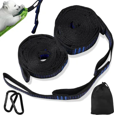 Imagen del producto de Kit de sujeción para hamacas, 3 metros x 2,5 cm, 2 ganchos, 10 bucles, para camping