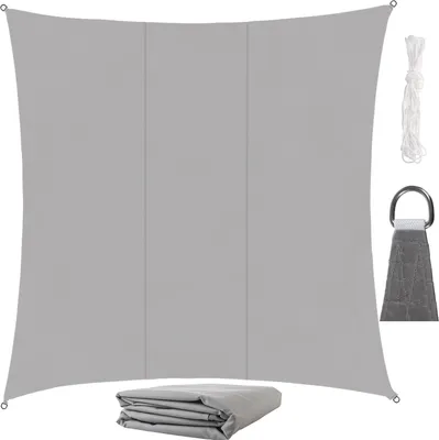 Produktbild von gardlov Sonnensegel 3.6x3.6m 23164, Polyester, Edelstahl Befestigungsringe, Nylon Kordel, grau, für Garten Terrasse Camping, Luftzirkulation, vielseitig positionierbar