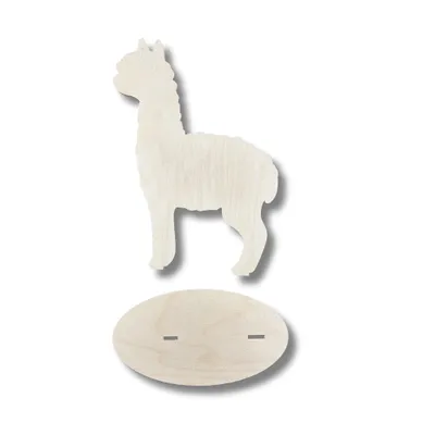 Produktbild von Holz-Alpaka mit Standfuß – 7,4 x 10 cm – Lasergeschnittene Dekofigur aus Sperrholz – 3 mm dick – DIY Bastelfigur zum Bemalen – Naturholz Tierdeko für
