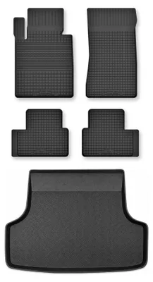 Productafbeelding van Rubberen automatten + kofferbakmat voor BMW Seria 3 E36 1996-1999 (stationwagen) – 5-delig, zwart, op maat – Wielganizator Semi-Universal