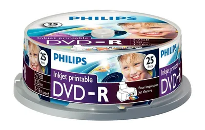 Produktbild von Philips DVD-Rohlinge, 120Min, 4.7GB, bedruckbare Oberfläche, Speed 16x, Spindel (25 Disc)