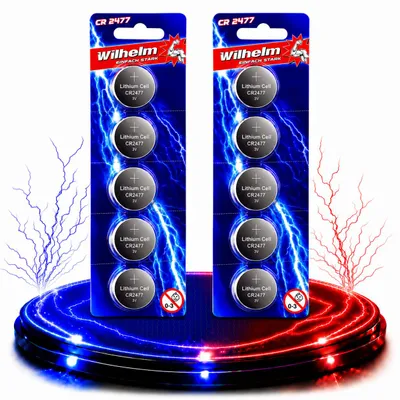 Produktbild von 10 x CR2477 WILHELM Lithium Knopfzelle 3V 1070 mAh ø24 x 7,7 mm Batterie DL2477 #1, KI-generiertes Bild
