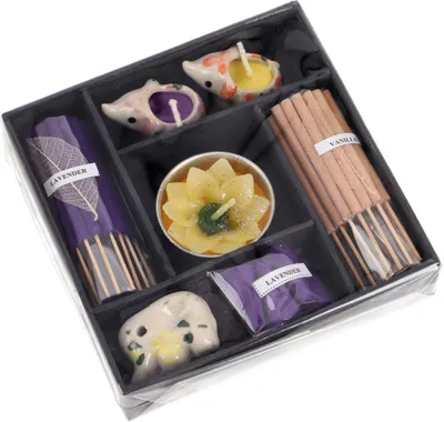 Produktbild von Räucherstäbchen mit Halter aus Thailand, Duftset Geschenkpackung - Vanille/Lavendel, Violett, 3*12*12 cm, Räucherstäbchen & Sets aus Thailand
