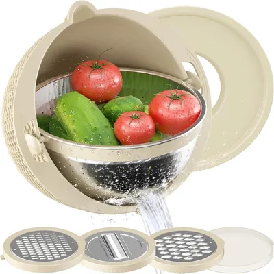 Produktbild von 4-1 Sieb mit Rührschüssel Set - Siebe für die Küche, Lebensmittelsiebe und -siebe, Nudelsieb, Reissieb, Obstreiniger, Gemüsewäscher, Salatschleuder