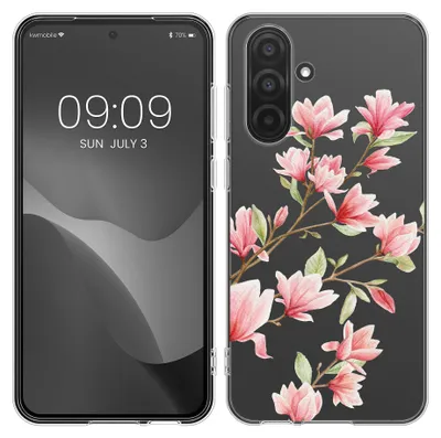 Produktbild von kwmobile Case kompatibel mit Samsung Galaxy A36 5G - Hülle Silikon transparent Magnolien Rosa Weiß Transparent