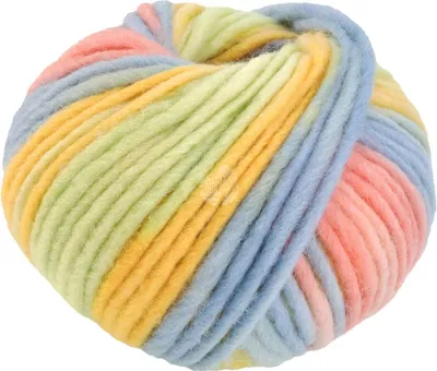 A ball of yarn with multiple pastel colors.