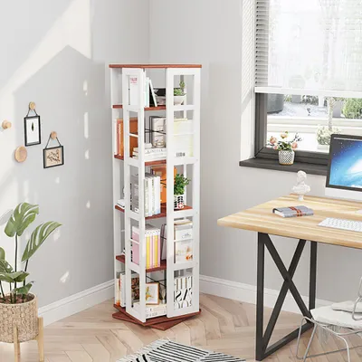 Produktbild von 360Home 360° drehbarer Bücherregal Metallrahmen 5 Ebenen Braun weiß
