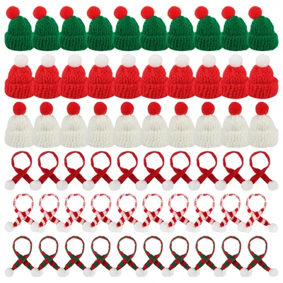 Image de Mini-bonnets de Noël et ensemble de mini-écharpes - 60 pièces - Décorations pour bouteilles et figurines