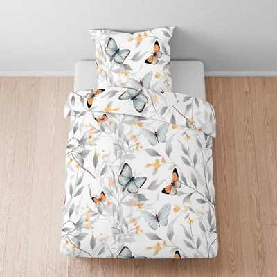 Produktbild von Biberna Lyocell™ Lyocell Bettwäsche Schmetterlinge weiss 135x200 cm + 80x80 cm