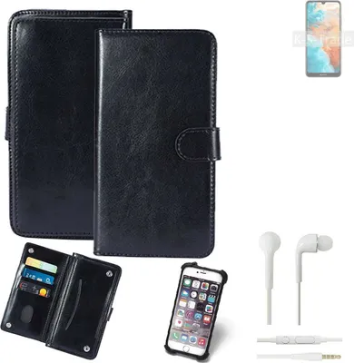 Produktbild von K-S-Trade 360° Hülle kompatibel mit Huawei Y6 Pro 2019 inkl. Headphones schwarz Kunstleder Case BookCase WalletCase Kunstlederederhülle