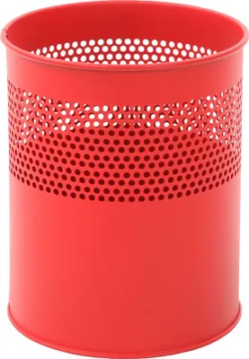 Produktbild von Runder halbperforierter Papierkorb aus Metall | 10 Liter, HxØ 27,5x23,5cm | Rot