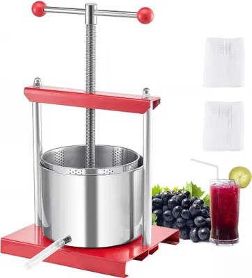 Productafbeelding van Handpers voor fruitwijn, geschikt voor het maken van wijn, met een inhoud van 1,6 gallon (6 liter), gemaakt van roestvrij staal