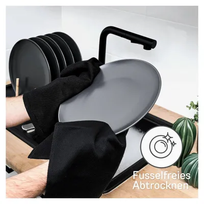 Produktbild von 4er Set Geschirrtücher schwarz - Küchentücher aus 100% Baumwolle, ® e Geschirrhandtücher, 45x60cm, einfarbig schwarz