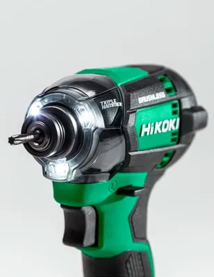Close-up of a HiKOKI cordless impact driver.