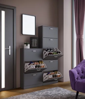 Produktbild von VCM Holz Schuhschrank | Maße: H. 105 x B. 59 x T. 22 cm | 3 Klappen - Sipos L