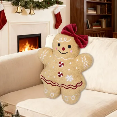 Image de Coussin en peluche, forme de bonhomme en pain d'épices, 30 cm, décoration de Noël