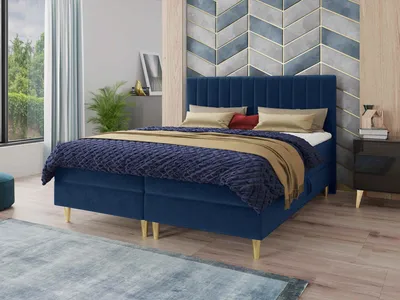 Produktbild von Boxspringbett Gold mit 2 Bettkästen und Topper - Doppelbett mit Bonell-Matratze, Polsterbett, Elegante Bett mit Matratzentopper, Schlafzimmer, Velours Stoff (Blau (Manila 26), 180 x 200 cm)