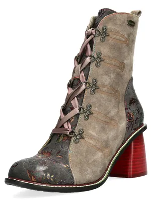 Produktbild von Laura Vita Damen Stiefelette mit Ornament-Muster und Satin-Schnürung Evcao 01, Größe:38 EU, Farbe:Grau