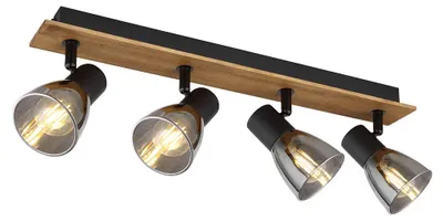 Produktbild von Deckenleuchte, Holz, Rauchglas, schwarz, Spots beweglich, L 50 cm