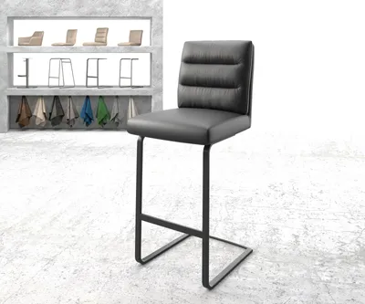 Produktbild von DELIFE Barstuhl Pela-Flex Echt-Leder Schwarz Freischwinger flach Metall