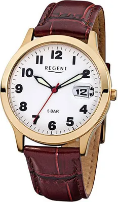 Produktbild von Regent F 789 Herren-Armbanduhr, Edelstahl-Gehäuse, Leder-Armband