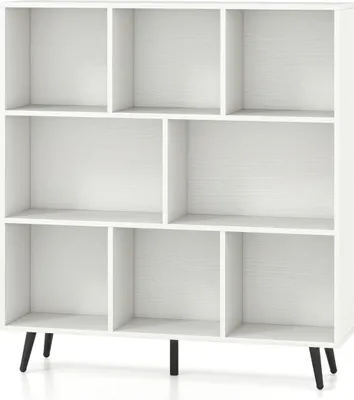 Image de Bibliothèque à 3 niveaux, pieds en bois, 100 cm