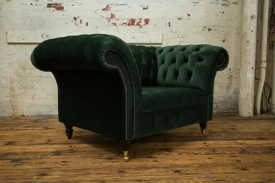 Obrázek produktu pro Chesterfield design látkový gauč křeslo 1,5 místné čalouněné pohovky lounge zelený samet