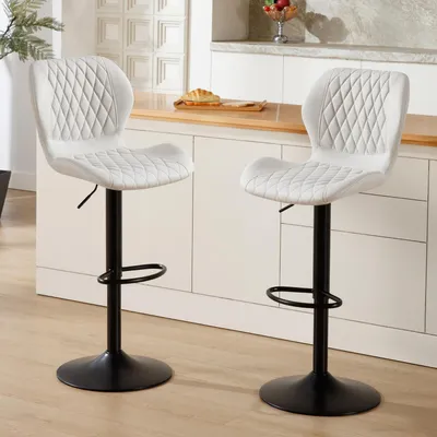 Immagine prodotto di Sgabelli da bar con schienale, girevoli a 360°, regolabili in altezza, rivestiti in ecoFinto cuoio, color beige, set da 2